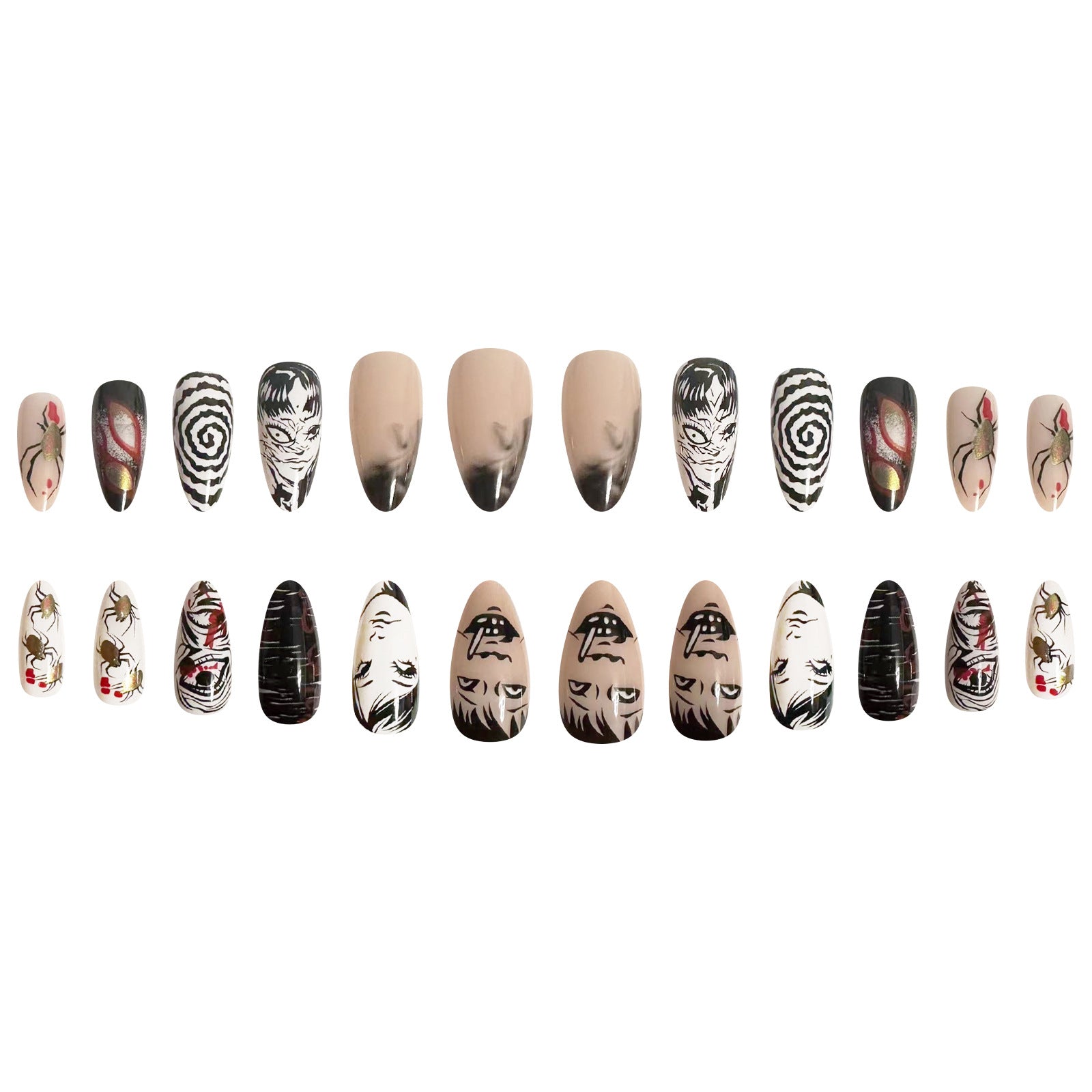 24pcs/Set Black & White Horror Comic Press On Nails