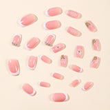 24pcs/Set White French Tips with Glitter Snowflakes Press-On Nails