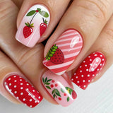 24pcs/Set Striped Strawberry Press On Nails