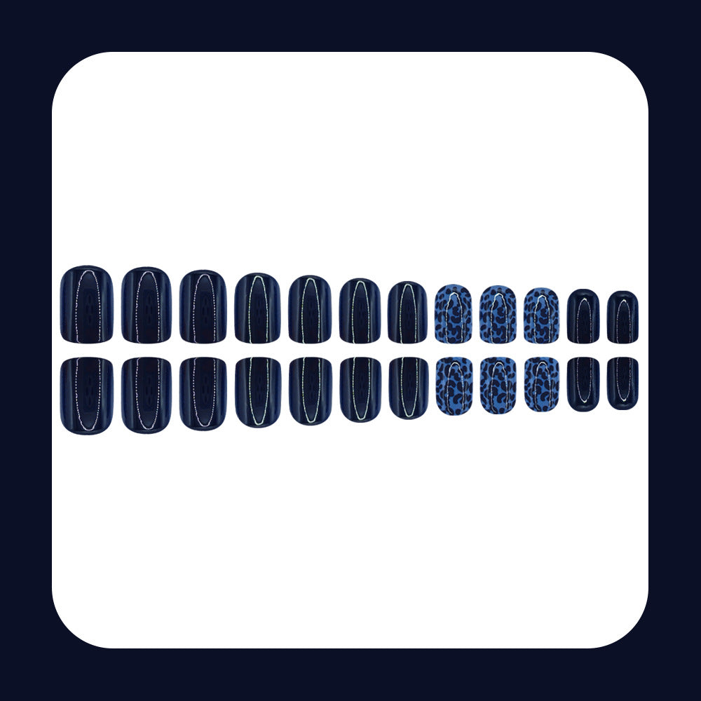 24pcs/Set Deep Blue Leopard Press On Nails