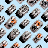 24pcs/Set Silver Glitter Black & Pink Spider Press On Nails