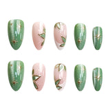 24pcs/Set Gold Foil Floral Leaf Cat Eye French Press-On Nails