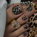 24pcs/Set Matte Leopard Print with Gold Foil Press On Toe Nails