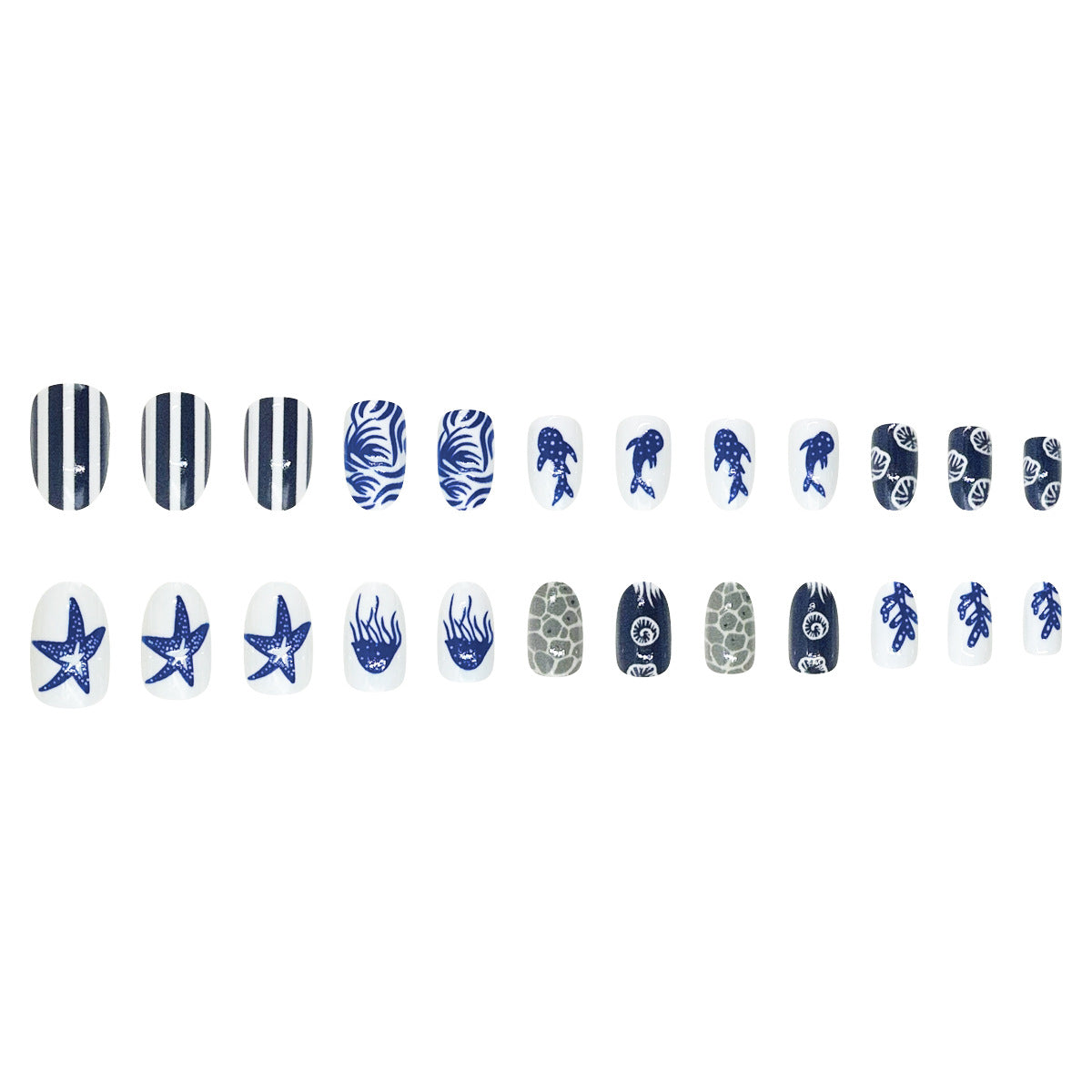 24pcs/Set Ocean Coral Wave Pattern Press-On Nails