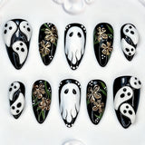 24pcs/Set 3D Embossed Gold-Leaf Floral Ghosts Press On Nails