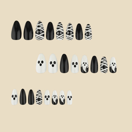 24pcs/Set Black & White Mummy Ghost Press On Nails