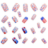 24pcs/Set Blue Floral Stripes & Stars Press-On Nails