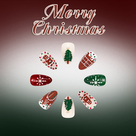 24pcs/Set Snowflake & Polka Dot Gingerbread Man Press On Nails