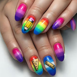24pcs/Set Rainbow Striped Gradient Stationery Press-On Nails