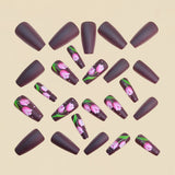 24pcs/Set Matte Brown & Pink Tulips Press On Nails