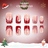 24pcs/Set Santa Hats, Snowflakes & Ribbon French Tips Press-On Nails