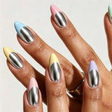 24pcs/Set Color-Block Mirror French Press On Nails