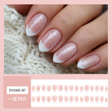 24pcs/Set Glitter French Tip Press-On Nails
