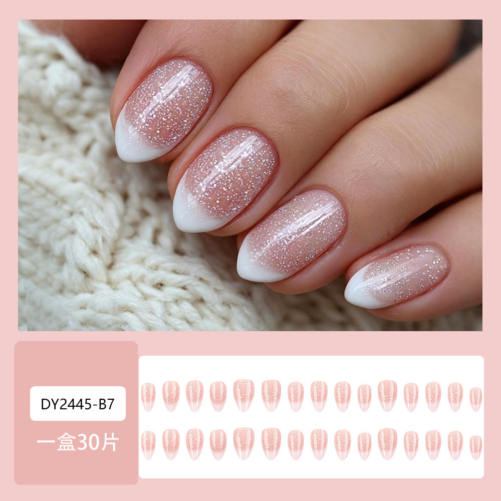 24pcs/Set Glitter French Tip Press-On Nails