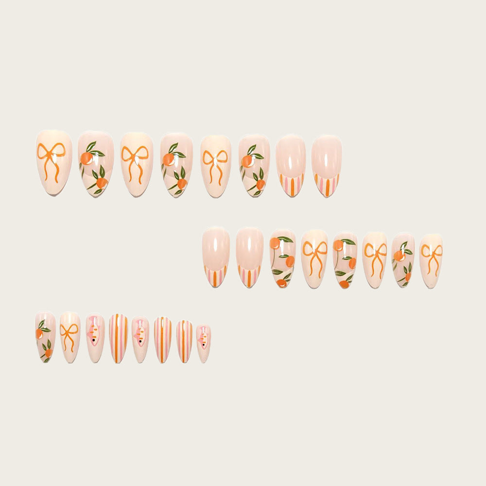 24pcs/Set Orange French Tip with Bow Press On Nails