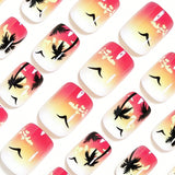 24pcs/Set Beach Sunset with Palm Trees & Seagulls Press-On Nails
