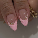 24pcs/Set French Tip 3D Floral Press-On Nails