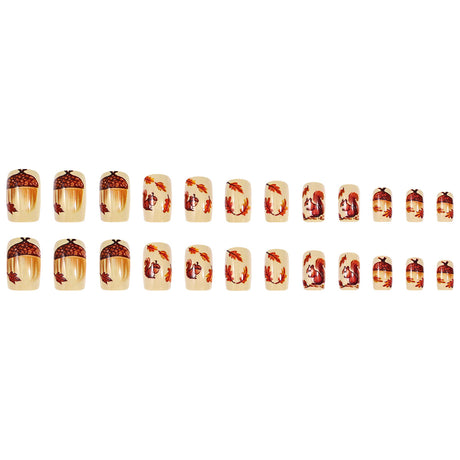 24pcs/Set Squirrel & Fall Leaves Press On Nails