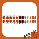 24pcs/Set Striped Pumpkin Floral Press On Nails