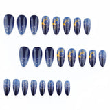 24pcs/Set Blue & Black Ombre Reindeer Press On Nails