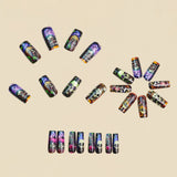 24pcs/Set Black Base Skull Pumpkin Press-On Nails