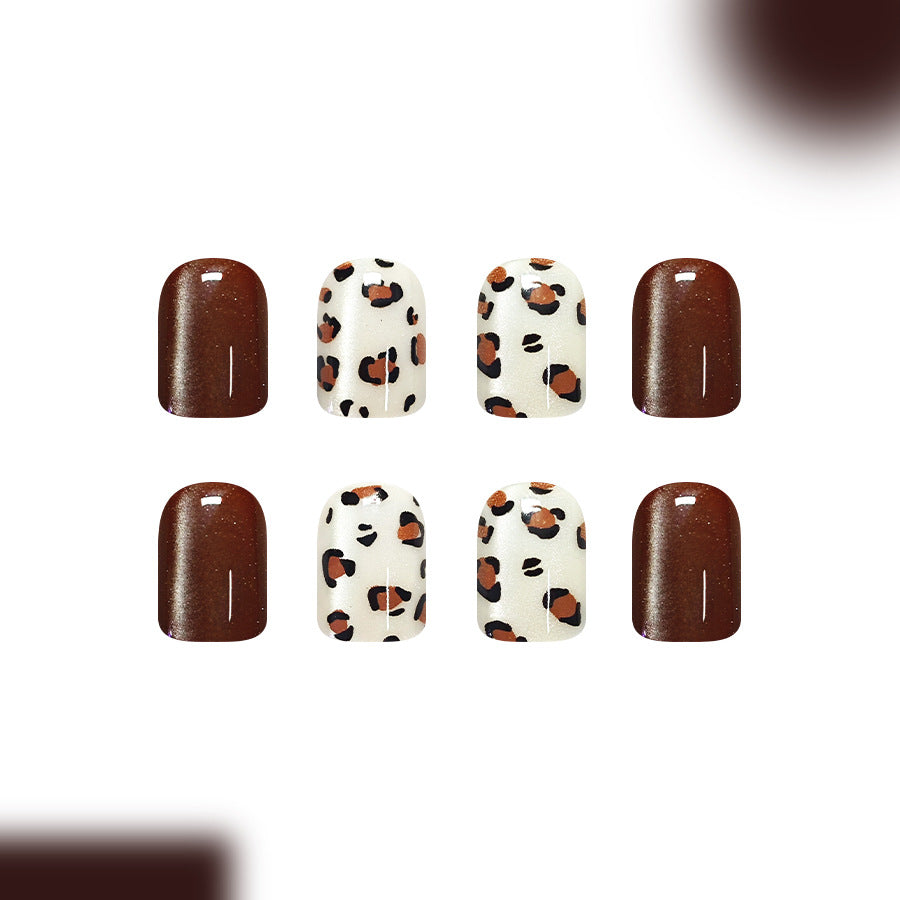 24pcs/Set Leopard Print Cat Eye Press On Nails