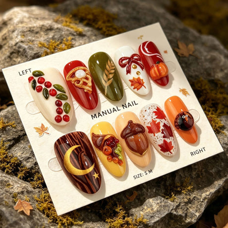 30pcs/Set 3D Turkey Pumpkin Press On Nails