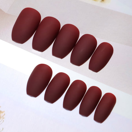 24pcs/Set Burgundy Matte Press On Nails