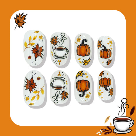 24pcs/Set Maple Leaf Pumpkin Coffee Brown Press On Nails