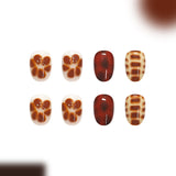 24pcs/Set Brown Ombre Floral Press On Nails