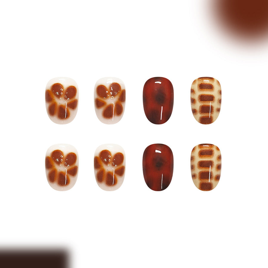 24pcs/Set Brown Ombre Floral Press On Nails
