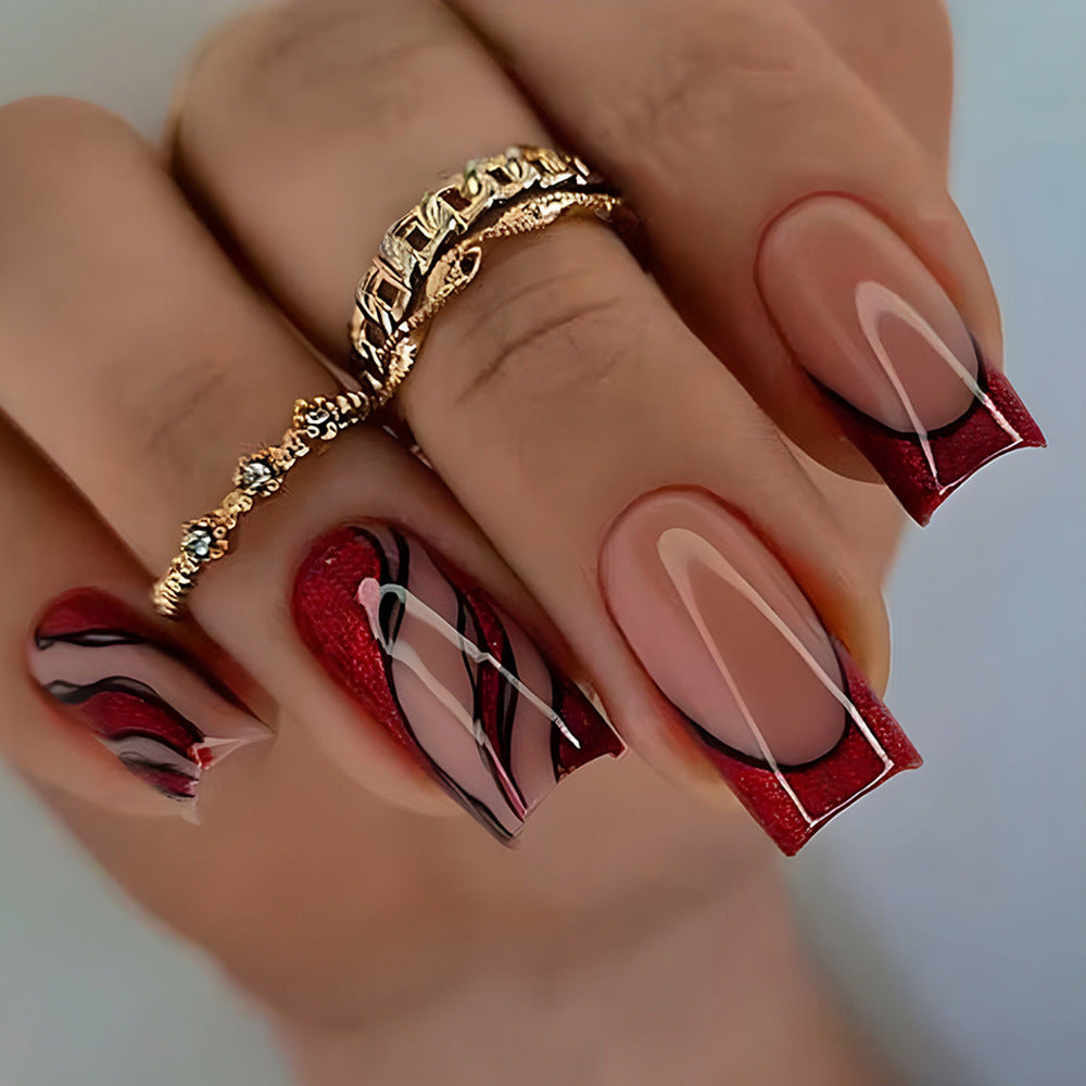 24pcs/Set Red French Tips Press-On Nails