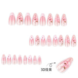 24pcs/Set Pink Floral French Press On Nails