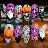 30pcs/Set Pumpkin Ghost Spiderweb & Bats Press-On Nails