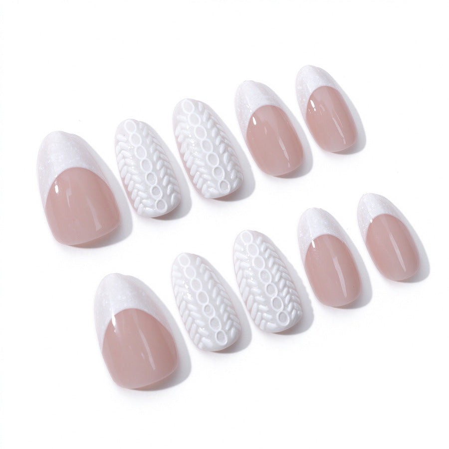 30pcs/Set White 3D Sweater Knit Press-On Nails