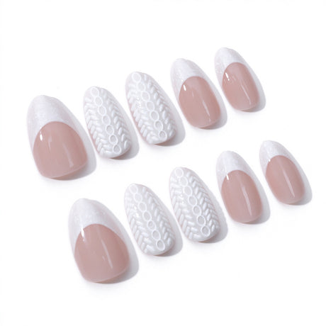 30pcs/Set White 3D Sweater Knit Press-On Nails