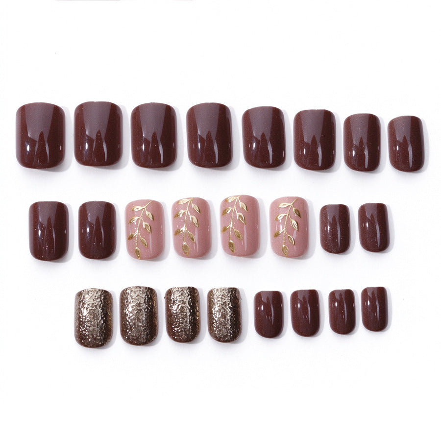24pcs/Set Gradient Gold Foil Branches Press-On Nails