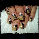24pcs/Set Black & Gold Spider Web Press On Nails