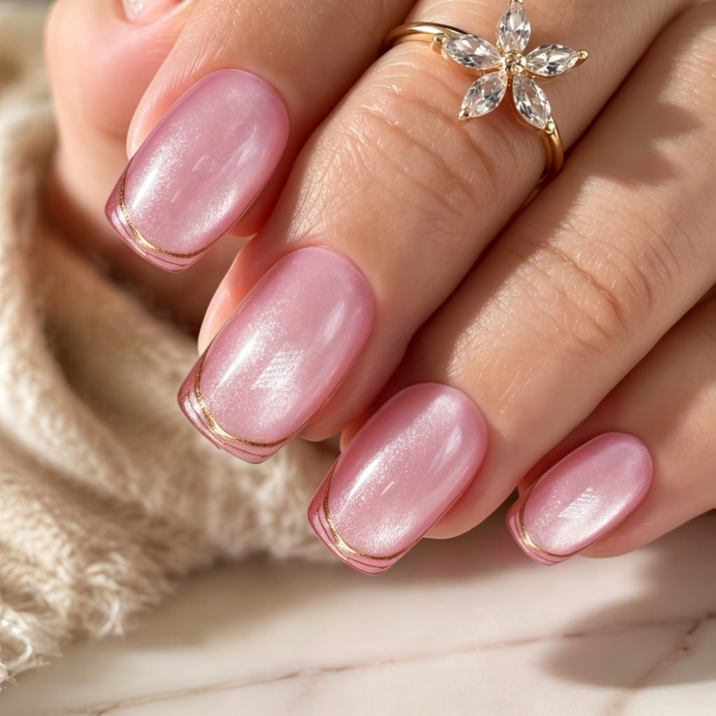 24pcs/Set Pink Cat Eye French Press On Nails