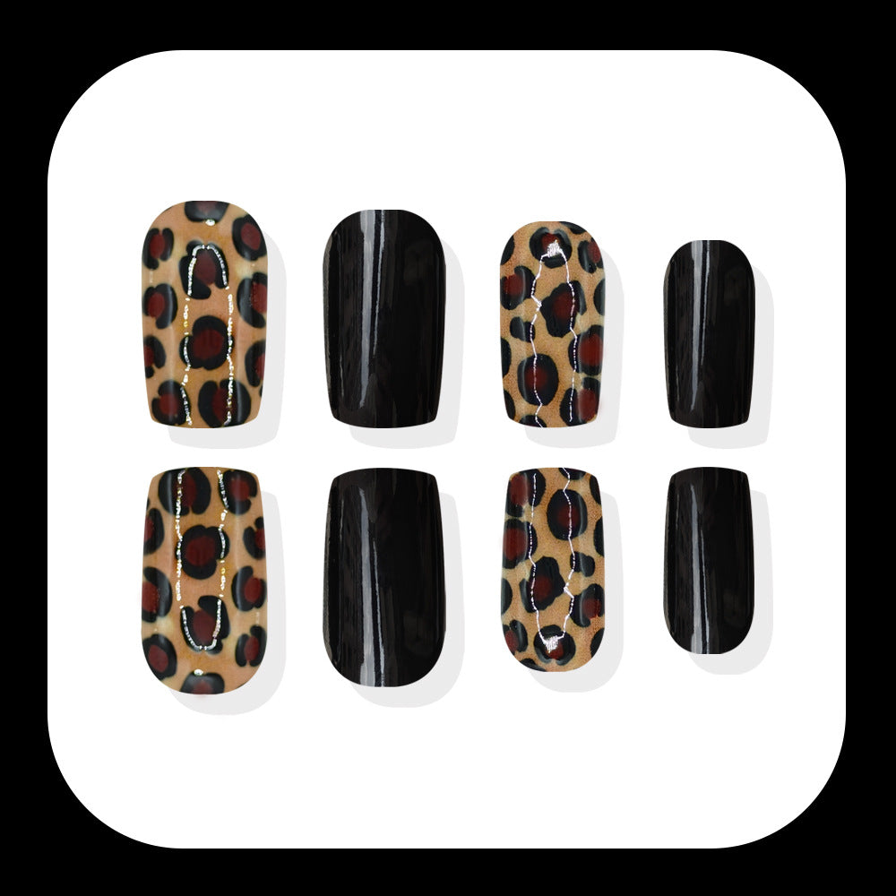 24pcs/Set Black Leopard Print Press On Nails