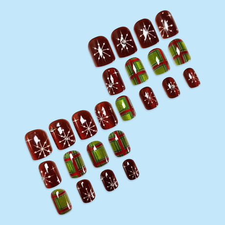 24pcs/Set Vintage Christmas Red & Green Plaid Press On Nails