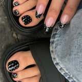 24pcs/Set White Polka Dot French Press On Nails