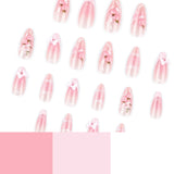 24pcs/Set Pink Floral French Press On Nails