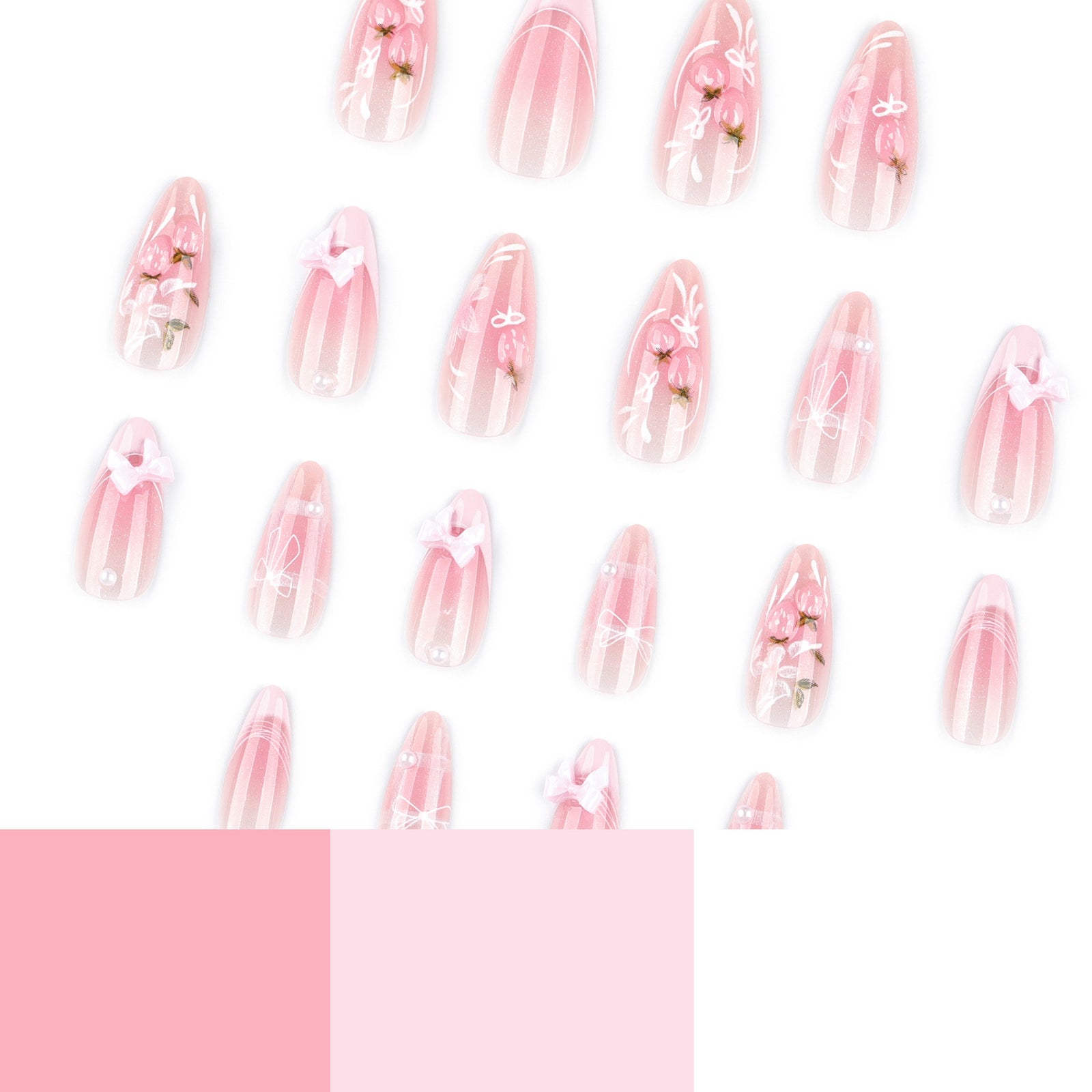 24pcs/Set Pink Floral French Press On Nails