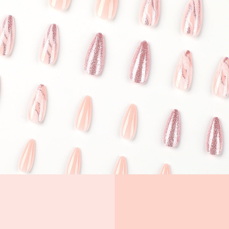 24pcs/Set Nude Pink Glitter Press-On Nails