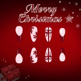 24pcs/Set Red Glitter French Tips & White Snowflakes Press On Nails