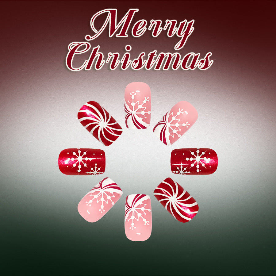 24pcs/Set Red Snowflake Bow Press On Nails