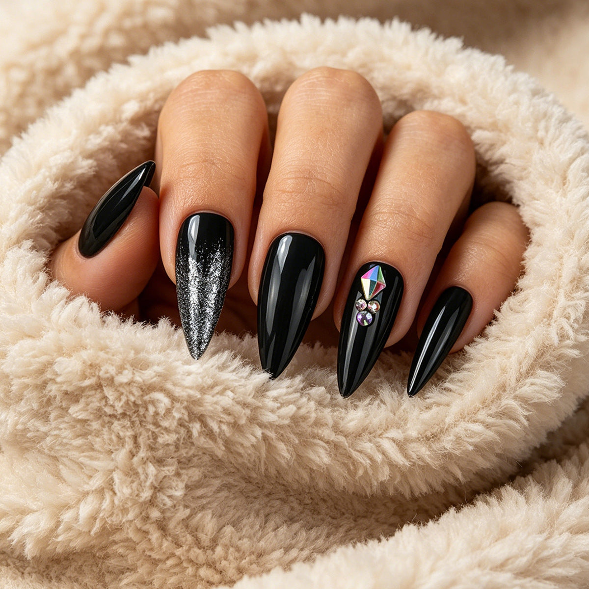 24pcs/Set Black & Pink Marble Press On Nails