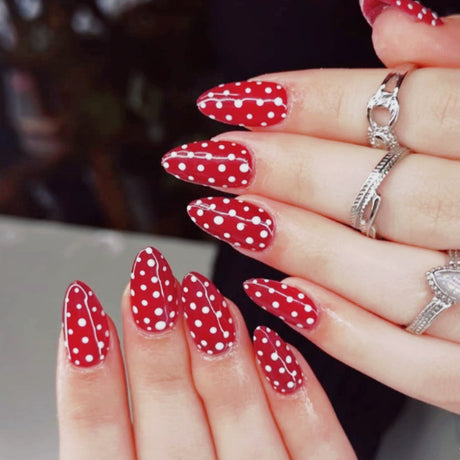 24pcs/Set Red Polka Dot Press-On Nails