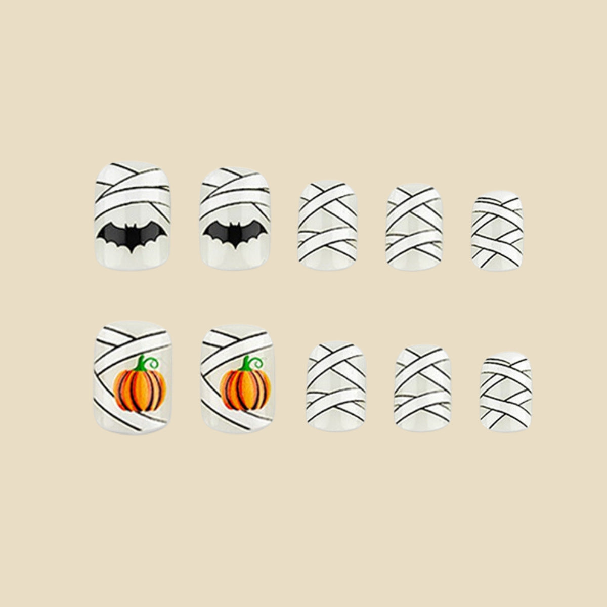 24pcs/Set Mummy Wrap & Pumpkin Press-On Nails